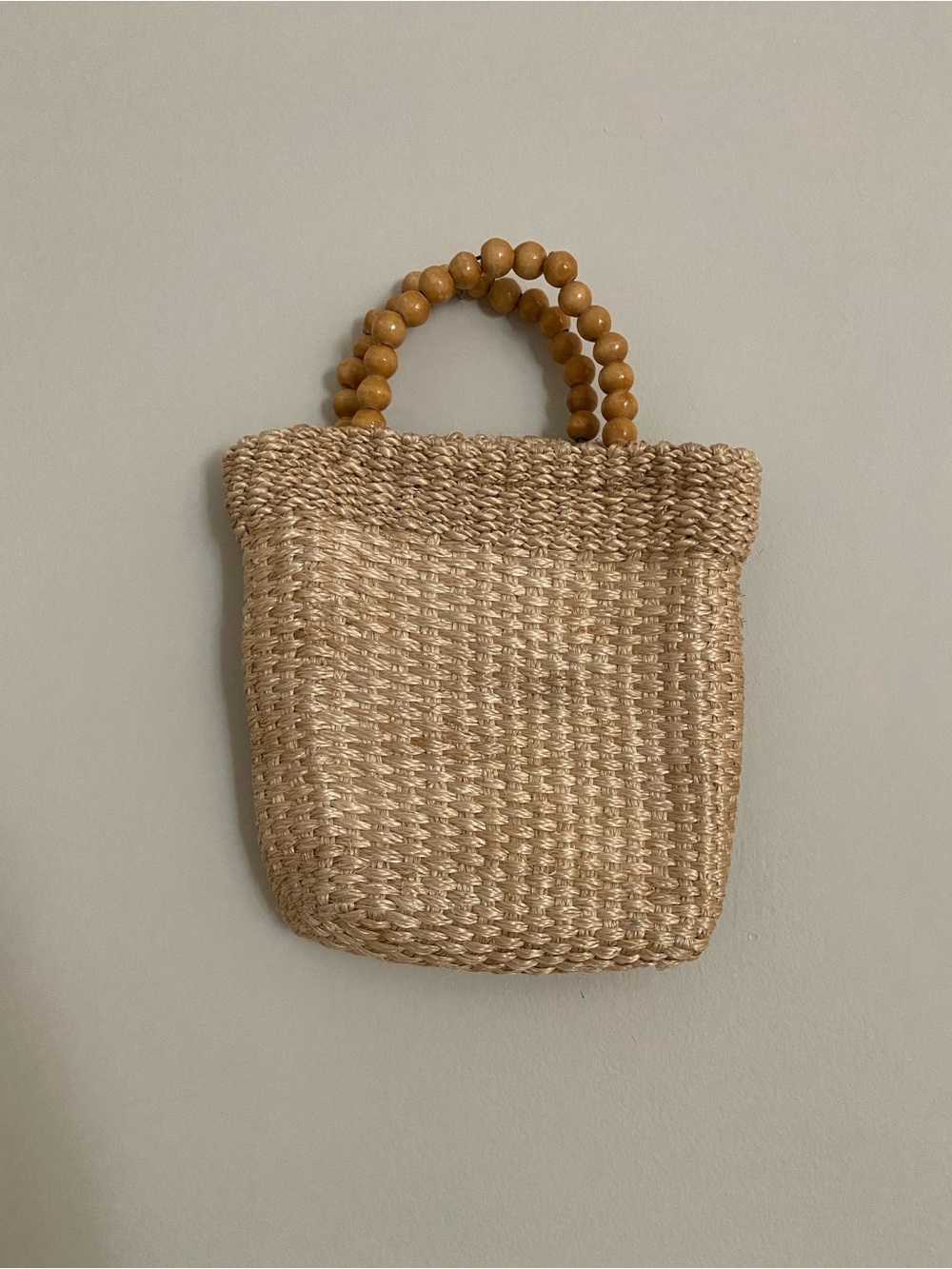 Woven Straw Tote with Beaded Handles - Natural